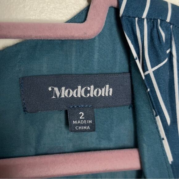 MODCLOTH Instant Energy Faux-Wrap Dress Blue Floral Stripe {3K51} - Picture 5 of 6